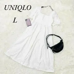 《ユニクロ》リネン/ブレンドシャーリング／ワンピース/大きめ／白/ホワイト/L