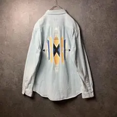 vintage 長袖シャツ　古着　背面刺繍　オルテガ　民族柄　ワッペン刺繍
