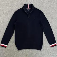 美品／トミーヒルフィガー ジップアップ ニット紺 L