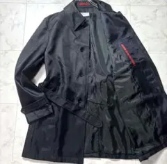 ORIHICA ステンカラーコート●ボンディング加工 ベルト付ブラック 黒