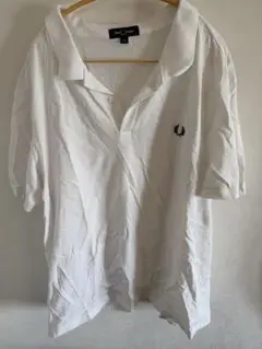 【希少XXL】フレッドペリー ポロシャツ ホワイト 鹿の子 刺繍ロゴ