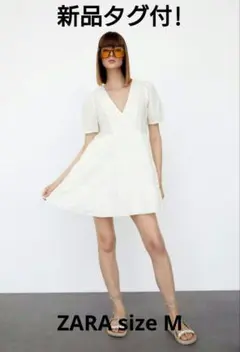 新品タグ付き! ザラ ZARA カットワークエンブロイダリーティアードワンピース