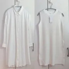 新品UNRELISH シャツ＋ニットベストセット シャツワンピ ホワイト 春夏のサムネイル
