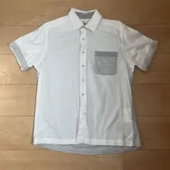a.v.v HOMME メンズ　半袖シャツ ホワイト ボーダー切替 Mサイズのサムネイル
