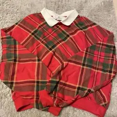 H&M 襟付き赤チェックトレーナー