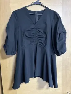 PLST 黒のペプラム五分袖ブラウス Sサイズ