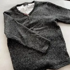 ブラックグレー系 Vネック ニットセーター Lサイズ 長袖 春ニット