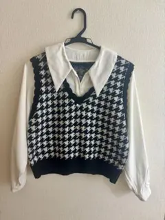 ハウンドトゥース ニットベスト M