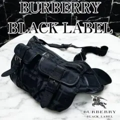 美品 バーバリーブラックレーベル ボディバッグ メガチェック メタルロゴ 黒