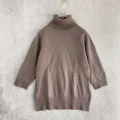 三越/カシミヤ100%ニットセーター/タートルネック 5分袖 ブラウンのサムネイル