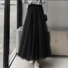 【新品未使用】春夏 ブラックチュールロングスカート韓国風 卒入式にも