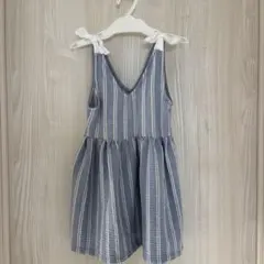 犬服 ハンドメイド 春物 爽やかストライプワンピース 前あき 立ち襟
