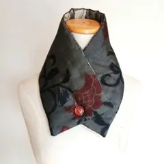 着物リメイク　銘仙の着物で男女兼用両面使えるネックウォーマー(チャコールグレー)