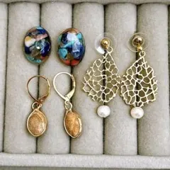 ハンドメイド　レジン　サージカルステンレスピアス　天然石　淡水パール　ターコイズ