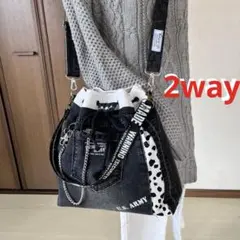 ハンドメイドバック　巾着　2way ショルダー　トートバッグ　デニムリメイク