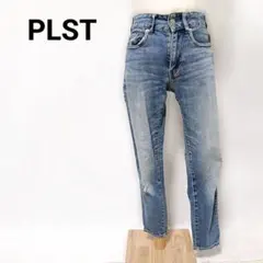 PLST プラステ ダメージデニム 22 美脚スリムストレート ウォッシュ加工