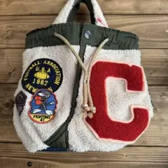 ハンドメイド デニムリメイク バッグ ボア 2way 楕円底 42