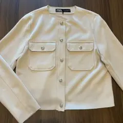 ZARA ノーカラージャケット ベージュ S