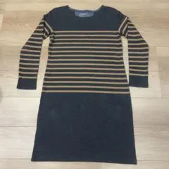 エディーバウワー グレーとブラウンボーダーデザインの長袖チュニック