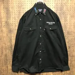 AOPER　ワークシャツ　黒　ブラック　刺繍ロゴ 企業　ＢＤシャツ　YE4