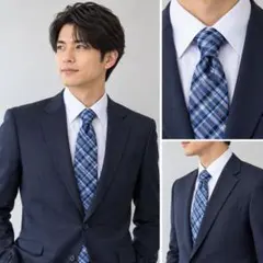 メンズ ネクタイ ブルーホワイト系 チェック柄 ビジネス カジュアル