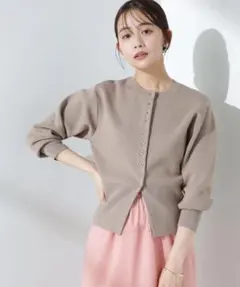 【試着のみ美品】ダブルジャガード クルーネック ニット カーディガン　洗える