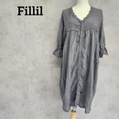 フィリル　前開きワンピース　刺しゅうレース　ダークグレー　五分袖のサムネイル