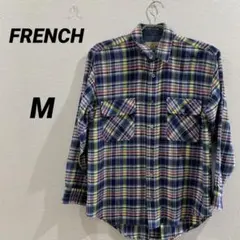 FRENCH チェックネルシャツ 長袖 マルチカラー 古着 ワークシャツ 厚手