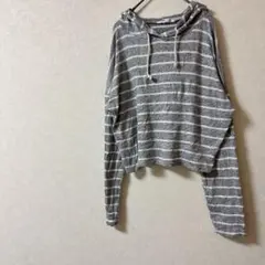 CAUTION TO THE WIND フード ボーダー グレー 白 海外古着