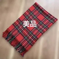 【美品】赤のタータンチェックストール　マフラー