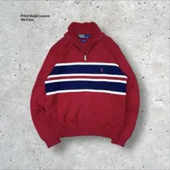 90s古着ポロラルフローレンハーフジップニット香港製刺繍ロゴ