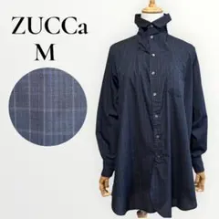 美品　ZUCCa ズッカ　変形カラーウィンドウペン シャツ A-net ネイビーのサムネイル
