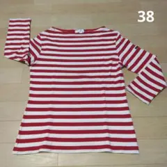 a.v.v 赤と白のストライプ 七分袖Tシャツ 38