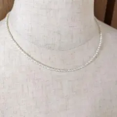 淡水パールネックレス、約2〜2.5mmライス淡水パール、38cm、全長43cm