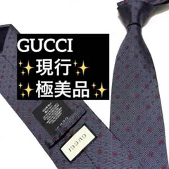 グッチ　ネクタイ　現行　ネイビー　GG柄　極美品