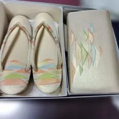 多色 波模様 草履と布製バックセット