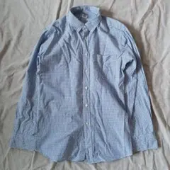 UNIQLO チェック柄 長袖シャツ M メンズ ブルー カジュアル トップス