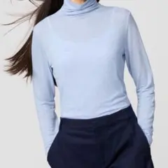 ユニクロC 極暖ヒートテックカシミヤブレンドタートルネックT ブルー