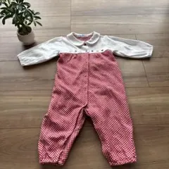 ファミリア(familiar)70サイズ　赤と白のチェック柄ロンパース