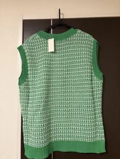 Auie F緑のVネックノースリーブニットベスト