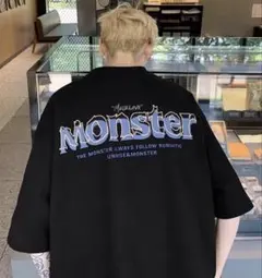 メンズ Tシャツ モンスター 半袖 オーバーサイズ バックプリント ブラック