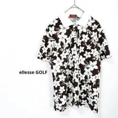 美品【ellesse GOLF】半袖ポロシャツ ハイビスカス 花柄 ブラウン