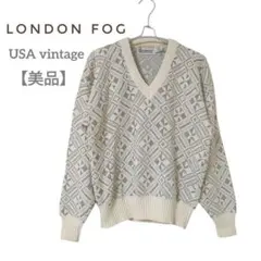 LONDON FOG　ヴィンテージ　総柄ニットドロップショルダー ホワイト М