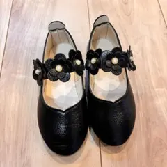 女の子 フォーマルシューズ 17cm お花 ブラック