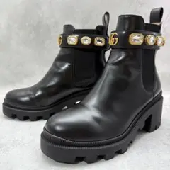 【未使用級】GUCCI GGマーモント ビジュー サイドゴア ブーツ 厚底