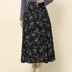 ミッシュマッシュ バイカラーフラワーフレアスカート ブラック Mサイズ