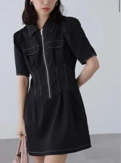 【美品】frees’mart 配色ステッチジップミニワンピース （ブラック）
