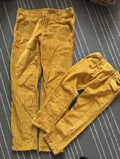 親子でお揃い　ベロア　ピンストライブ　ストレッチ　パンツ