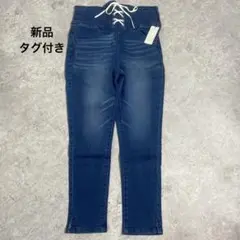 CECIL McBEE ハイウエストレースアップデニムパンツ 青 M タグ付美品のサムネイル