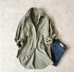 フランク＆アイリーン EILLEN カラーシャツ ダメージ・シワ加工 カーキ